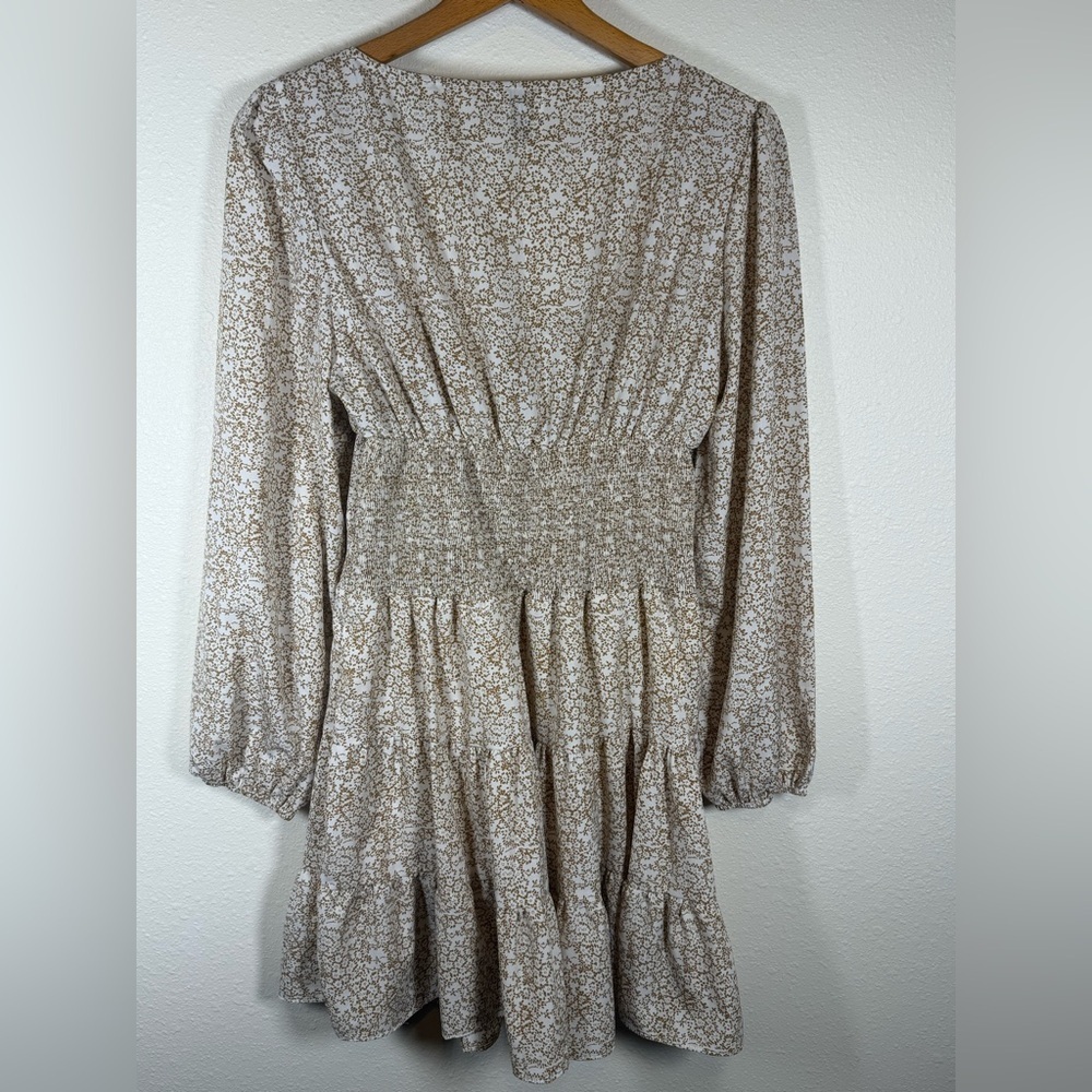 Princess Polly Devante Mini Dress Smocked Brown Floral Sz 8 Balloon sleeve - Picture 6 of 10